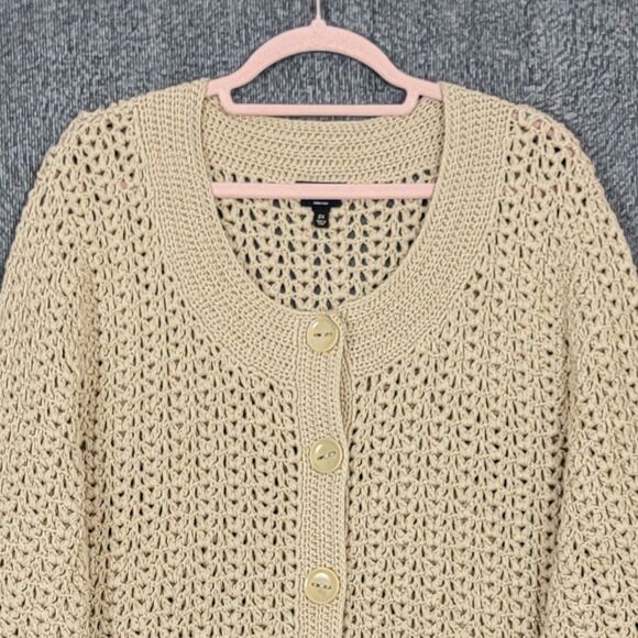 Talbots Cardigan Sweater Womens 2X Tan Hand Knit Mercerized Cotton 3-Button - Picture 2 of 13